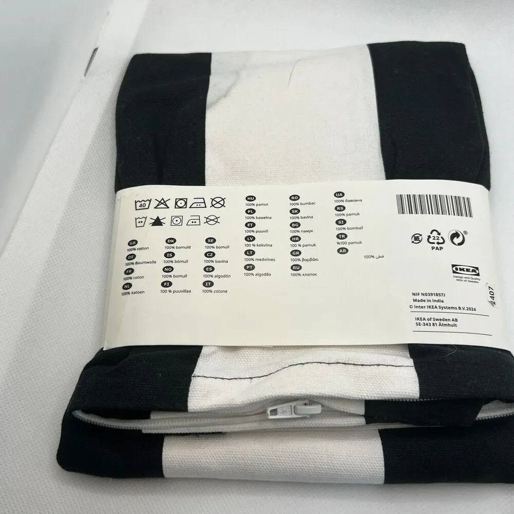 Ikea Vargyllen striped black and white pillow case 20”x 20” new